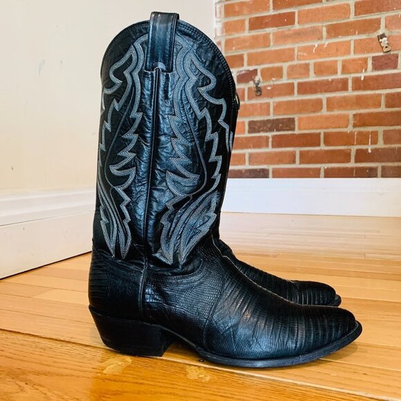Retail $599 Justin Cowboy Boots Men's Style 8313 Black Lizard Exotic 10 1/2 - Picture 1 of 16